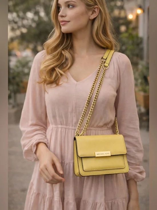 Michael Kors Yellow Leather Chain-Strap Crossbody - Picture 1 of 6